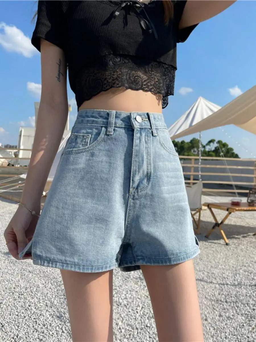 

Slimming High Waist Wide Leg Jeans Women's Summer New Style Forked Loose Match All Students Short Pants Straight Cut Shorts