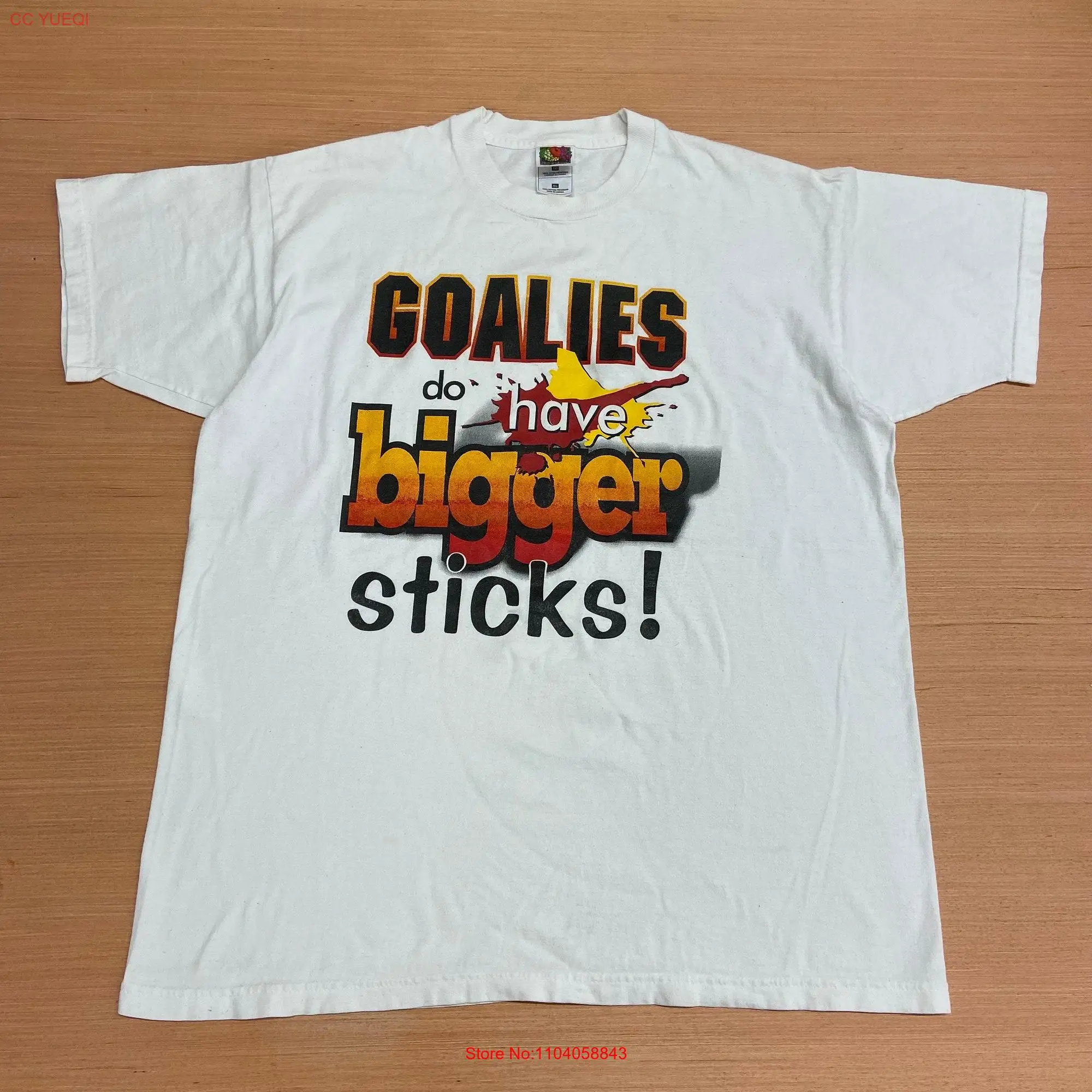 Camiseta Vintage de manga larga o corta, camisa de Hockey, portero y comedia, talla XL