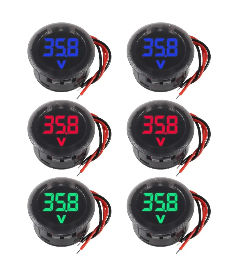 4pcs DC 4-100V Car Voltage Gauge LED Digital Display 12V 24V Waterproof Voltmeter Round Voltage Meter Volt Detector Tester