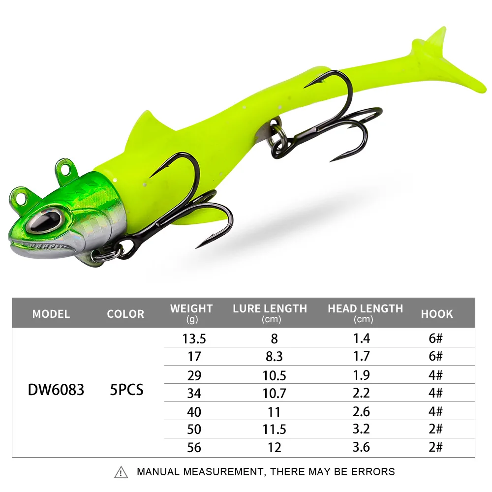 Sea Yolo 13.5-56g Fishing Lure T-tail Fish Shaped Lead Fish Lead Head Three Anchor Hook Soft Fish Long-Range Artificial Bait