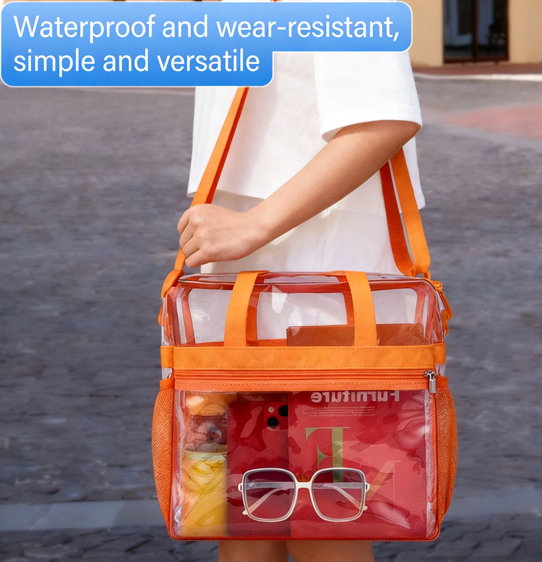 Pink Portable PVC Travel Bag for Concerts Sports Festivals,Large Capacity Transparent Design for Easy Organization and Washing