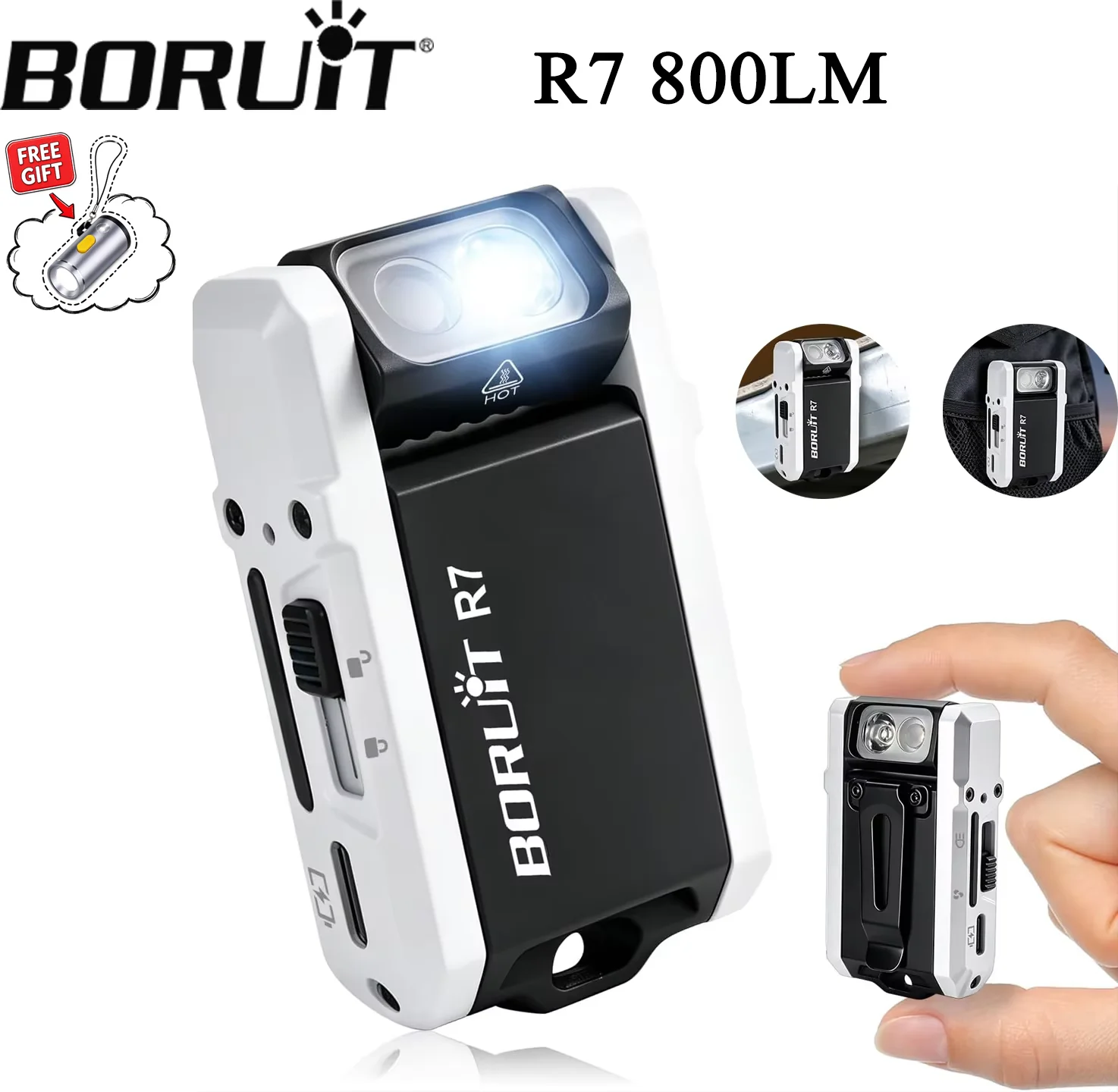 BORUiT R7 800 Lumens Multi-color EDC Flashlight Type-C Rechargeable With Waterproof Outdoor Camping Protable Keychain RGB Torch