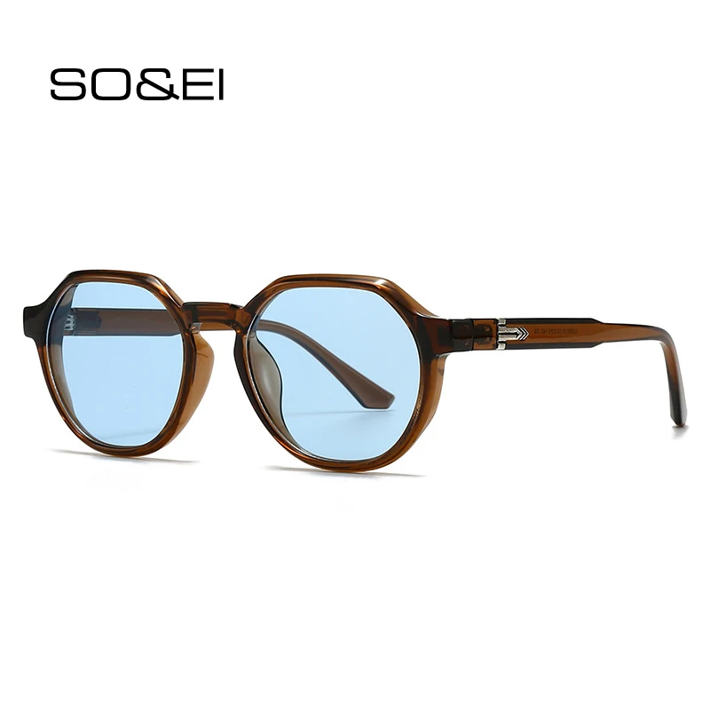 

SO&EI Fashion Round Punk Women Sunglasses Shades UV400 Retro Trending Rivets Gradient Men Blue Tea Sun Glasses