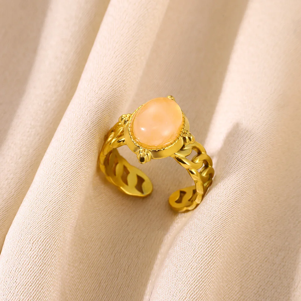 Vintage Oval Opal Rings For Women Stainless Steel Gold Color Sun Eye Wedding Ring Aesthetic Waterproof Jewelry Anillos Gifts view 6