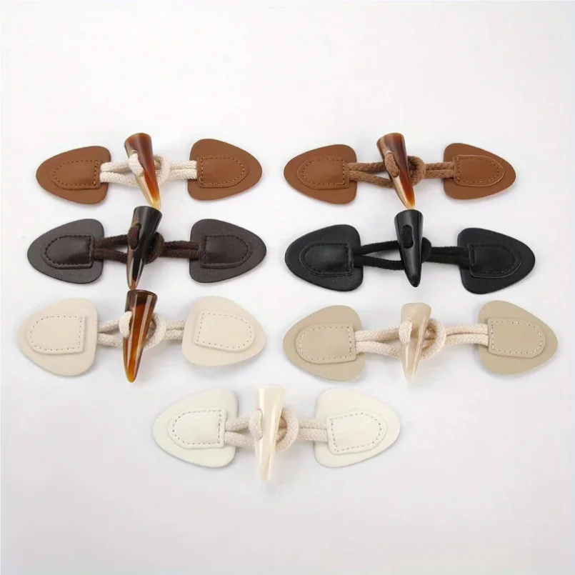 

5Pairs PU Leather Horn Buckle Toggle Button Fastener for Coat Jacket Duffle DIY Handmade Craft Sew on Clothing Sewing Decoration