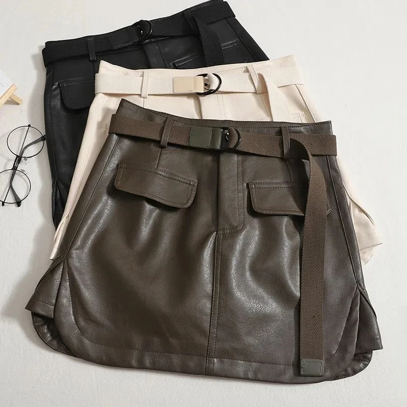 

With Belt Leather Short Skirts New Temperament High Waist All-Match Thin Fashion Party A-Line Irregular Skirt Clothes For Women