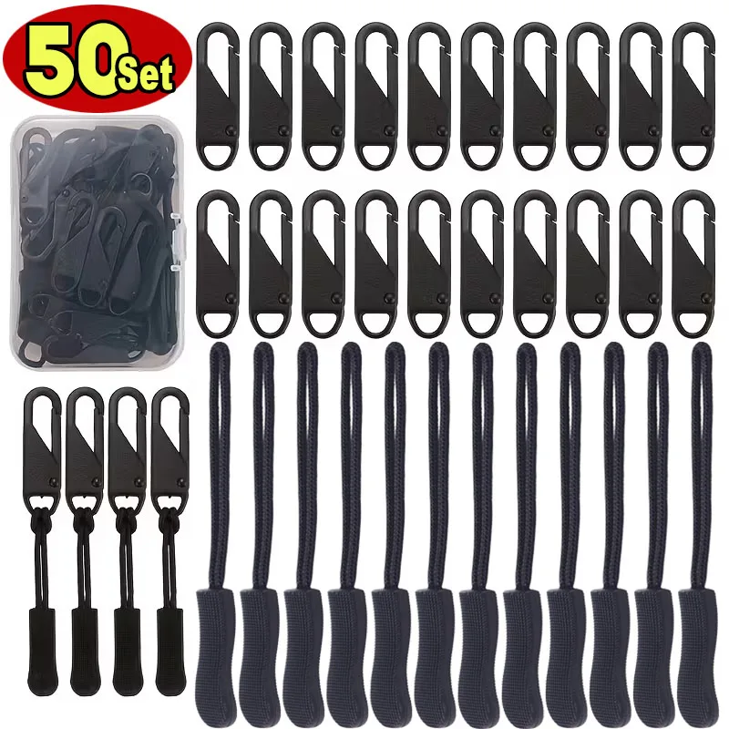 Kit de reparación rápida de cremallera instantánea, tiradores universales de cremallera con cordón, deslizadores de cremallera de Metal, bolsas de repuesto, extractor de extensión de ropa