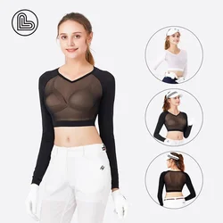 Love Golf Ice Silk Cooling Cropped Tops Lady Sun Protection Golf T-shirts Women Long-sleeve Sexy Underwear V-neck Elastic Shirts