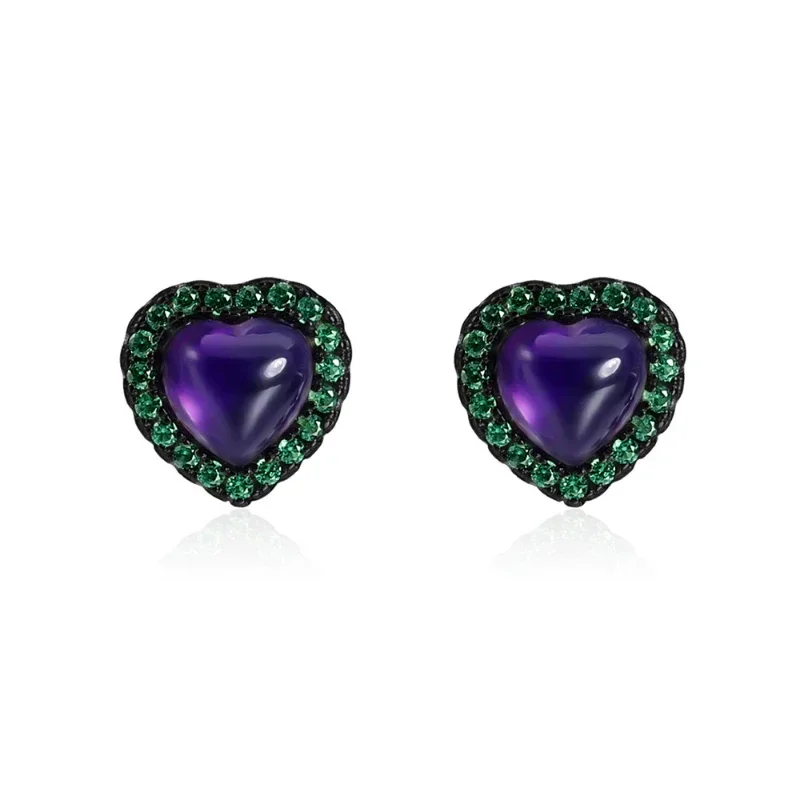 

Light Luxury Personality Natural Amethyst Love Earrings Senior Sense of Temperament S925 Silver Inlaid Natural Gemstone Earrings