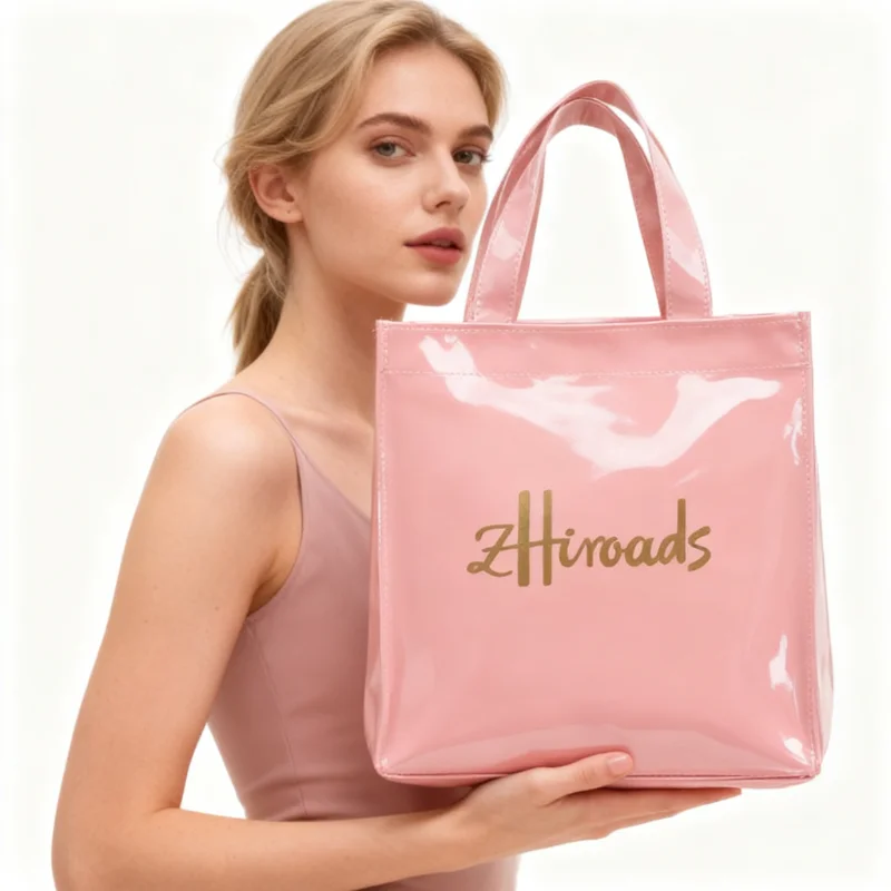 

Glamorous Pink PVC Patent-Effect Tote Bag- Women's Shiny Fashion Handbag for Daily, Shopping & Stylish Looks