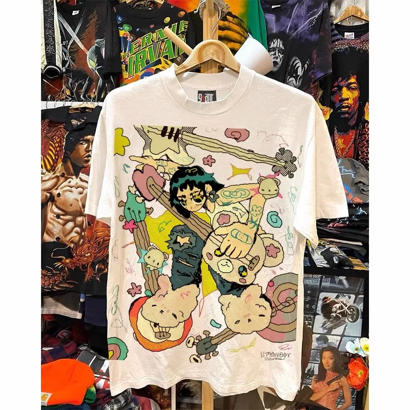 Heavyweight Pure Cotton Short Sleeve T-Shirt Loose Fit Unisex High Street Style Guitarist Hip Hop Theme 260g by Xiao Chen Story