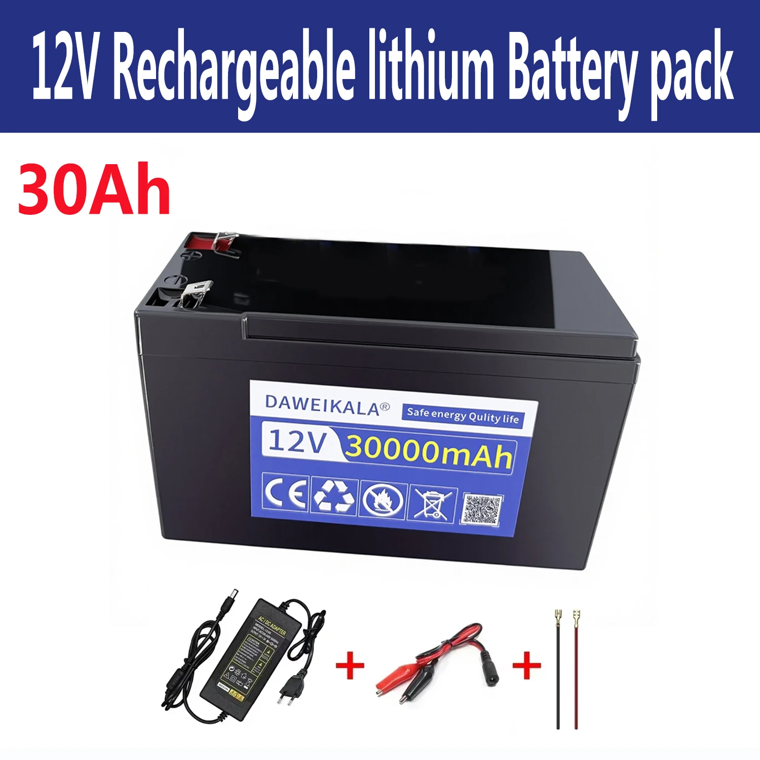 12V 30Ah Battery 18650 lithium pack 12.6V 3A charger Built-in high current BMS for Energy storage batteries, lighting,etc