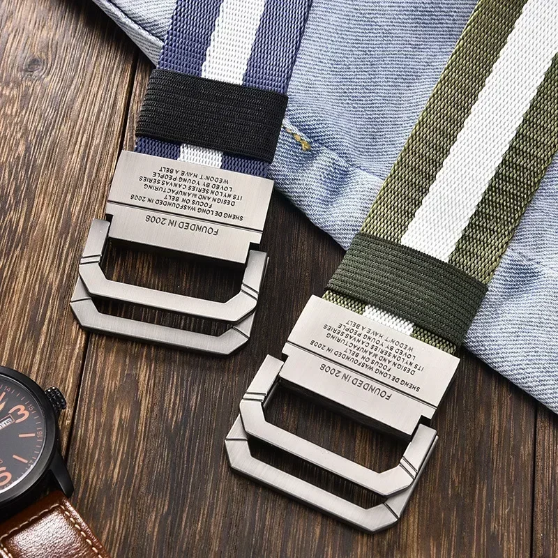 3.8X125cm Double Loop Buckle Canvas Belt Men\'s Cargo Pants Training Students Korean Version Versatile Jeans Belt Women