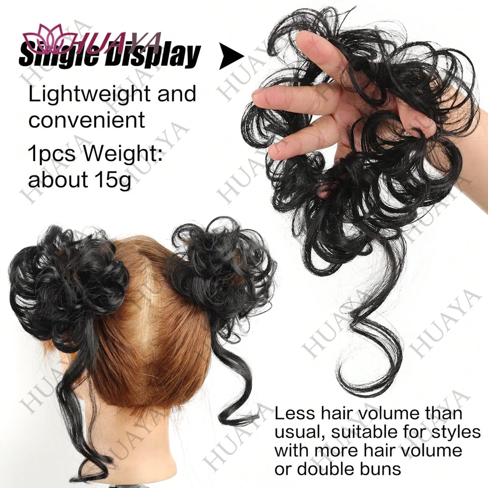 2pcs Synthetic Messy Updo Hair Bun Chignon Scrunchies Fake Hair Band Braid Elastic Hairpiece Tail For Women Synthetic ponytail image 6