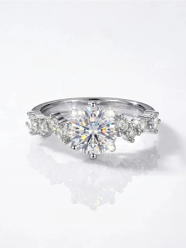 925 Sterling Silber Luxus 1CT Zertifizierter Moissanit Diamant Blatt Runder Ring für Damen Täglicher Gebrauch Jubiläum Feiner Schmuck – Detail 2