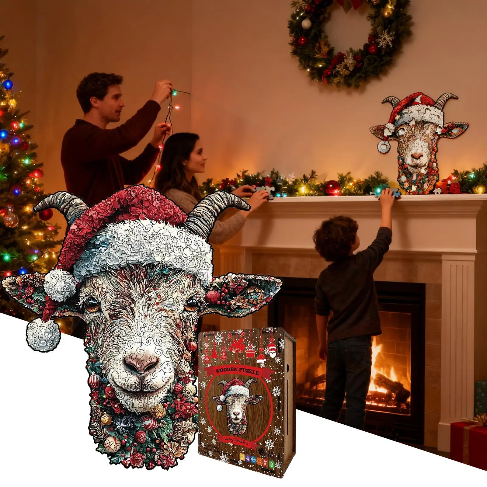 ألغاز عيد الميلاد، ألعاب خشبية مضحكة، ألغاز غزال صعبة ملونة للاسترخاء والبالغين والأطفال والأولاد والبنات #2