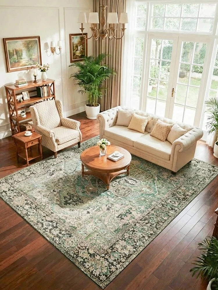 Green Wool Living Room Carpet Handmade Vintage Persian Area Rug Bedroom Thick Bedside Cloakroom Floor Mat Sofa Rugs
