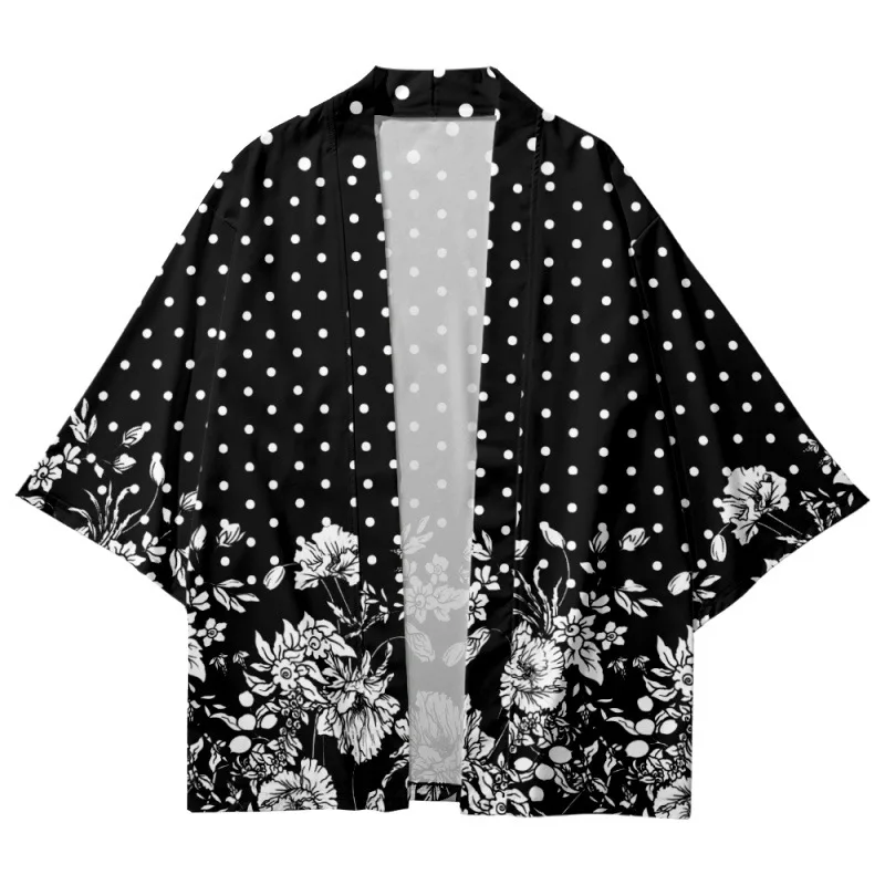 

Polka Dot Flower Printed Men Women Summer Kimono Beach Shorts Japanese Cardigan Cosplay Yukata Clothing Harajuku Haori