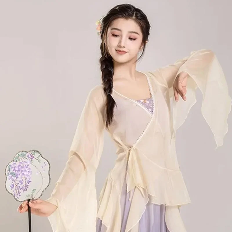 Dance Practice Dress Body Rhyme Gauze Dress Spring Summer Long Sleeve Performance Dress Chinese Dance Dress Set Female