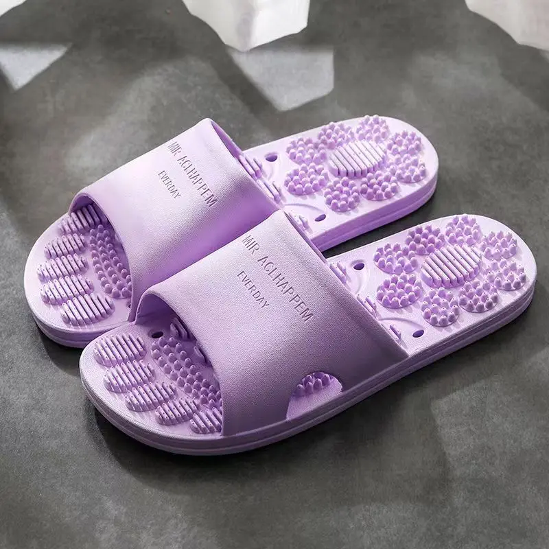 

2024 New Women's Summer One Word Hollow Foot Massage Slippers Soft Sole Non Slip Home Slipper Bathroom Slipper