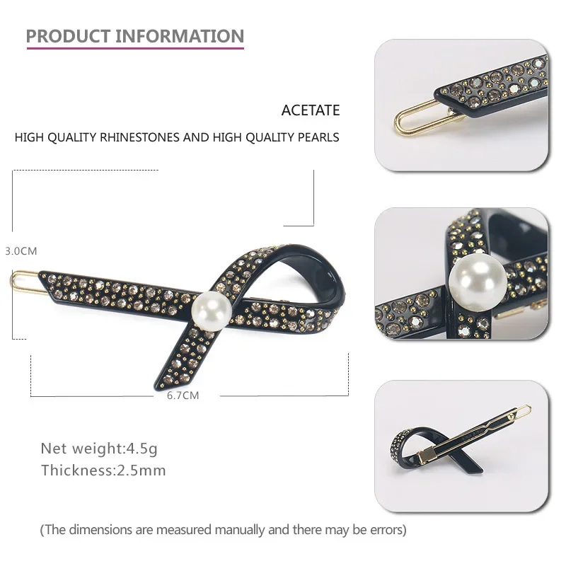 

High-end Rhinestone Hair Bow Clip for Thick Thin Hair, with Anti-Slip Grip and No Falling Design Spinki Do Wlosow