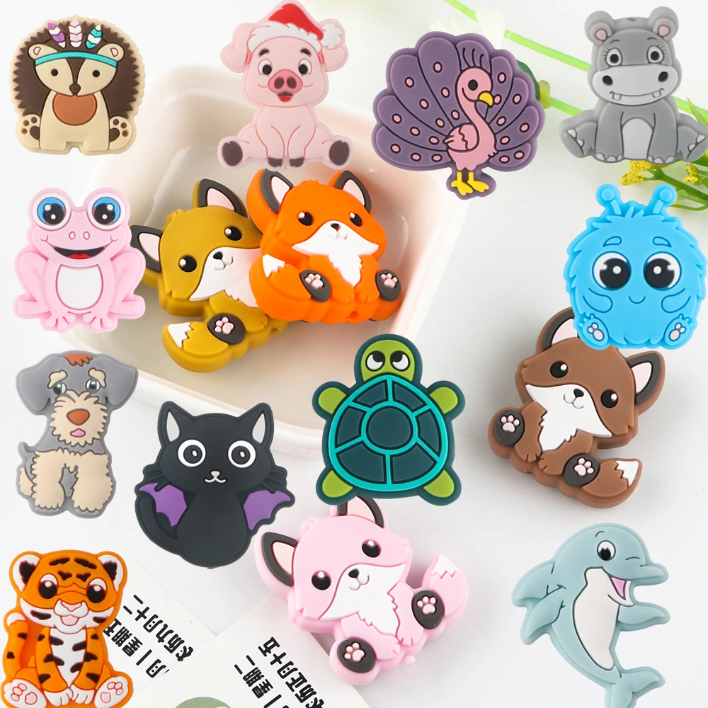 5/10Pcs Cartoon Animal Silicone Beads DIY Jewelry Making Baby Toys DIY Pacifier Chain Pendants Jewelry Accessories