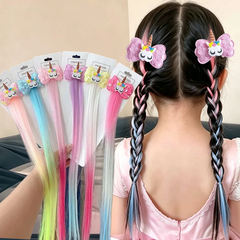2~6Pcs Colorful Unicorn Hair Extensions for Girls Hair Clips Kawaii Hair Accessories for Princess Costume Dress Up,Party Favors
