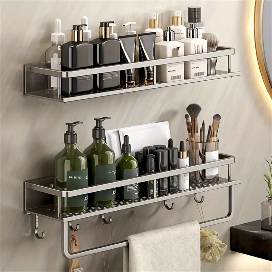 Gun Ash Wall Mounted Storage Rack Bathroom Corner Rack Bathroom Towel Rod Hook Toilet Storage Tool Shower Storage Rack Bathroom