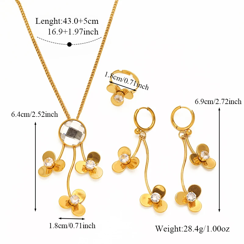 EILIECK 316L Edelstahl Halskette Armband Ohrringe Ring Set Trendiger Kristall Zirkon Perle Wasserdichter Schmuck für Frauen Mädchen – Detail 12