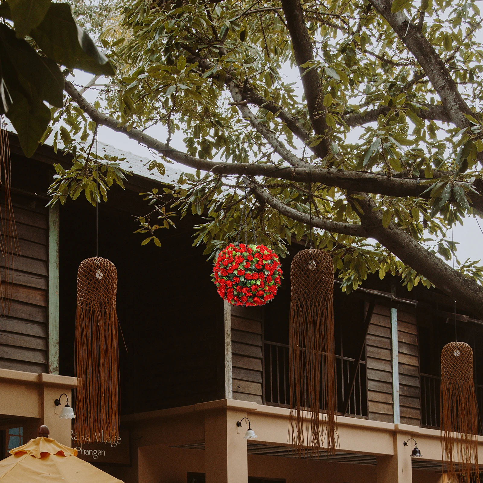 

Solar Flower Ball Light Red LED Solar Lamp Outdoor Hanging Garden Decorative Villa Party Lawn Courtyard Warm Color Energy-saving