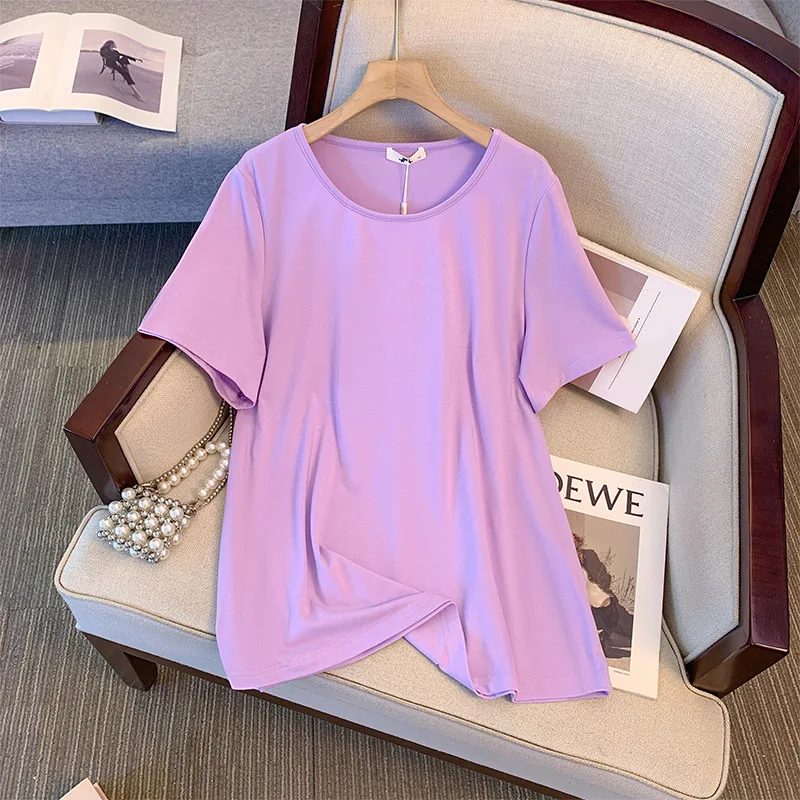 150Kg Plus Size Women\'s Bust 156 Summer Loose Solid Color T-Shirt Slim Short Sleeved Top 6XL 7XL 8XL 9XL 10XL 6-Colors