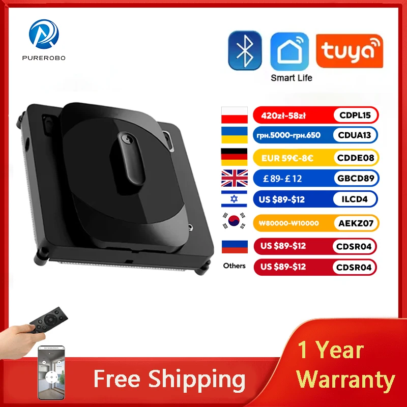 Robot Window Cleaner Purerobo W-S8S Smart With APP & Remote Control Automatic Water Robot Glass Cleaner Window Cleaning Robot