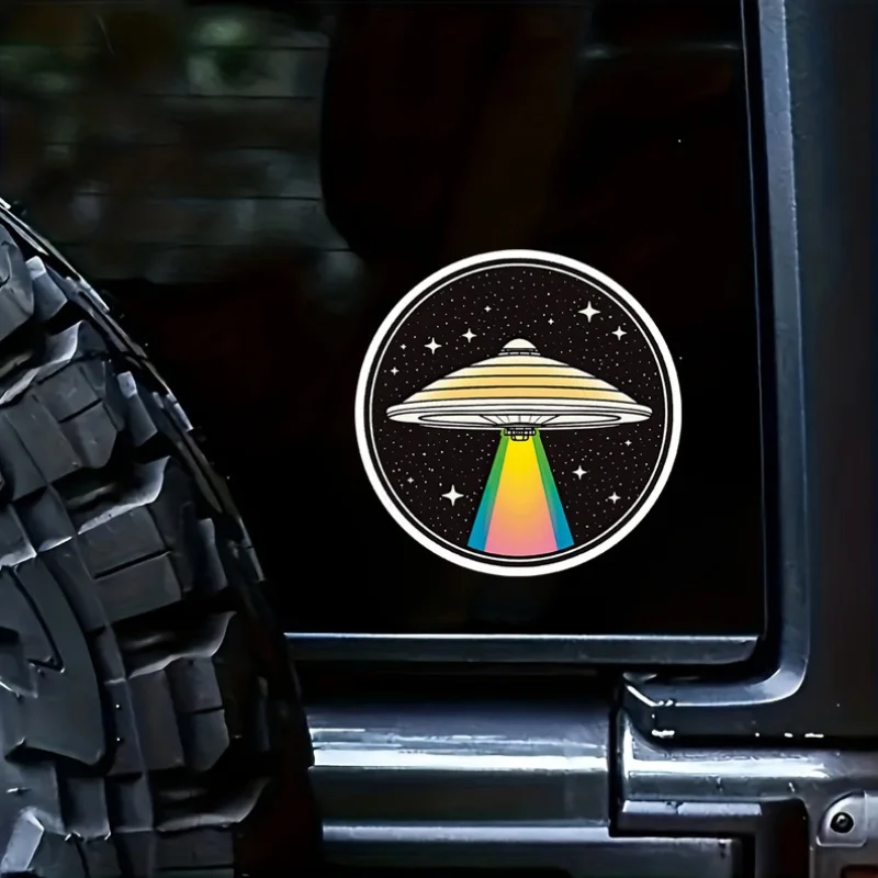 1PC Trendy Space UFO Decal - Eye-Catching Design with Rainbow Light for Vehicle & Gadget Customization