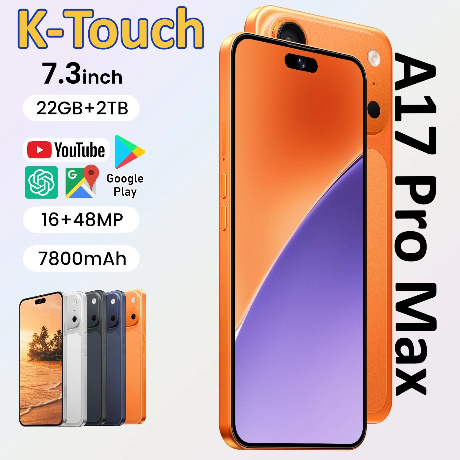 K-Touch A17 Pro Max Telefoni Cellulari 5G Dual SIM Versione Globale Smartphone Android 15 Telefono Cellulare 7.3 Pollici 16+48MP 22GB+2TB 7800Mah Cellulari