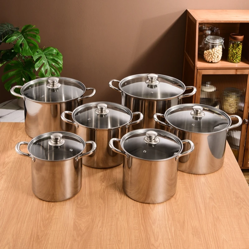 Stainless Steel Large Capacity Thickened Stockpot Set for Home Kitchen Modern Easy Clean Durable Cookware for Hotel Restaurant