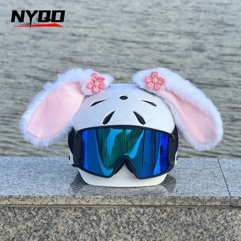 Helmet decorative doll bunny cute rabbit ears quick removal ski helmet universal decorative sticker jewelry motorcycle accessory