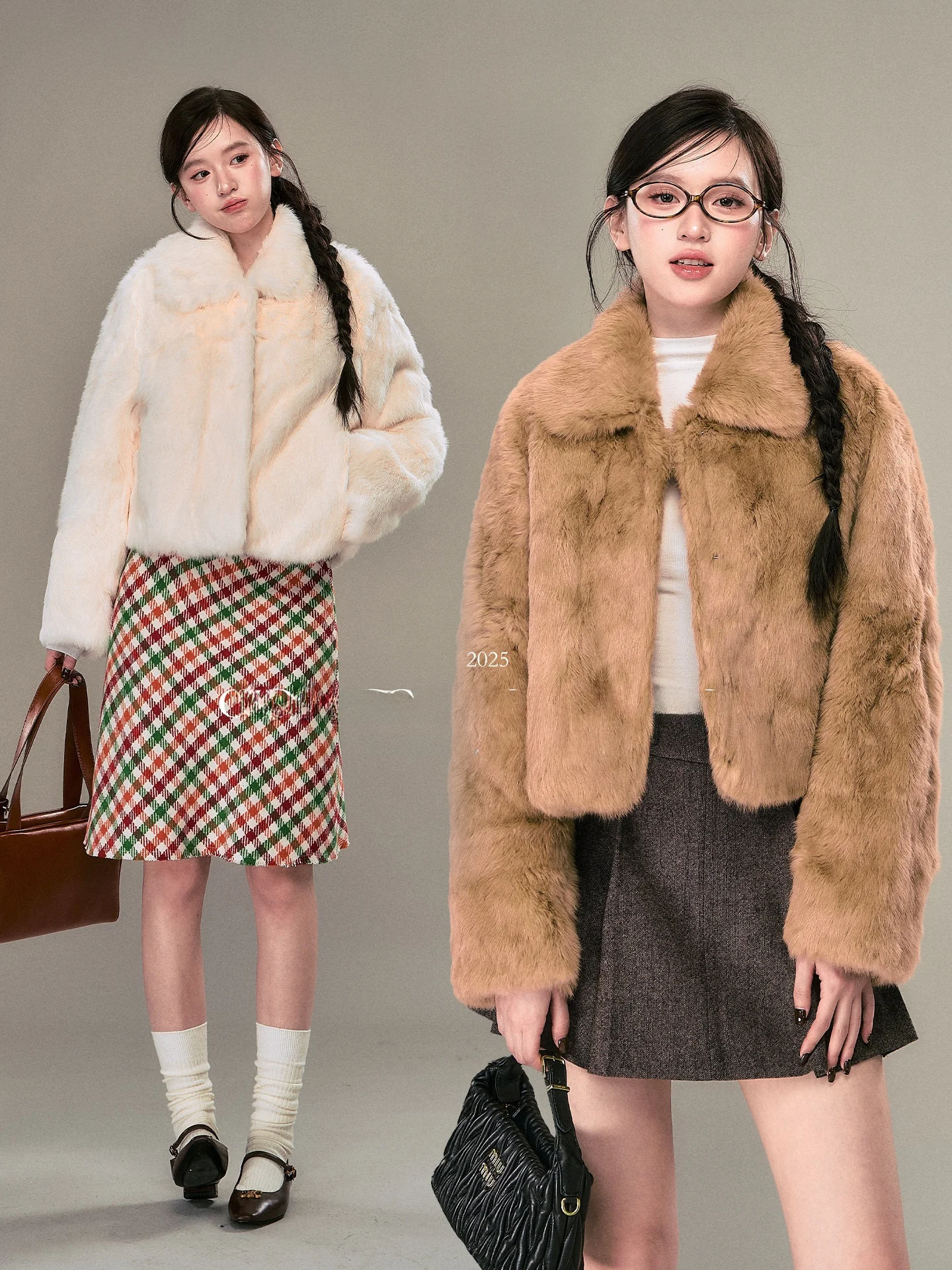 

OIOI E Women's ort Fur Coat Fluffy Plu Collar Long Sve Stand Fit Winter Faion Vintage Sle No Hat Included