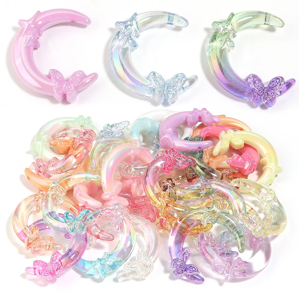 5pcs Plated Color Star Butterfly Moon Acrylic Beads Random Mixed Color Loose Beads For Jewelry Making DIY Bracelets Keychain
