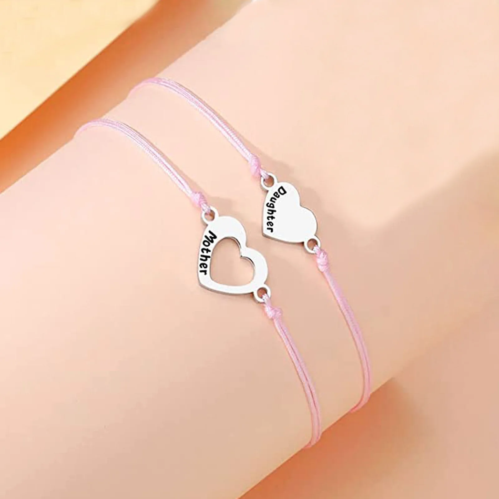 Mother Daughter Bracelets First Day of School Stainless Steel Heart Engraved Parent-Child Opening Season Card Bracelet