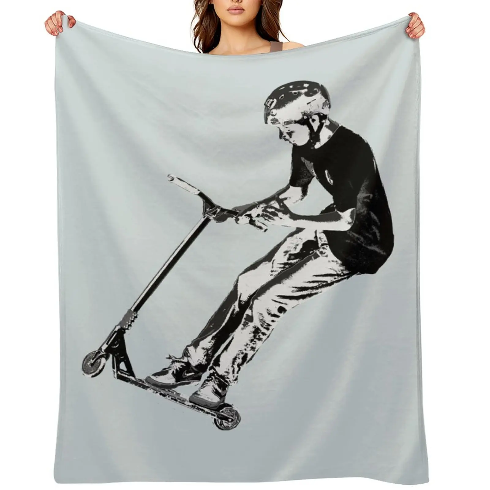 Mid-Air Turn - Stunt Scooter Move Throw Blanket Tourist Decoratives Luxury St Thermal Blankets