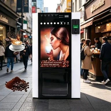Instant Coffee Vending Machine Touch Screen Coin QR Multi Payment Multi Flavor Milk Tea Cocoa Office Desktop Dispenser