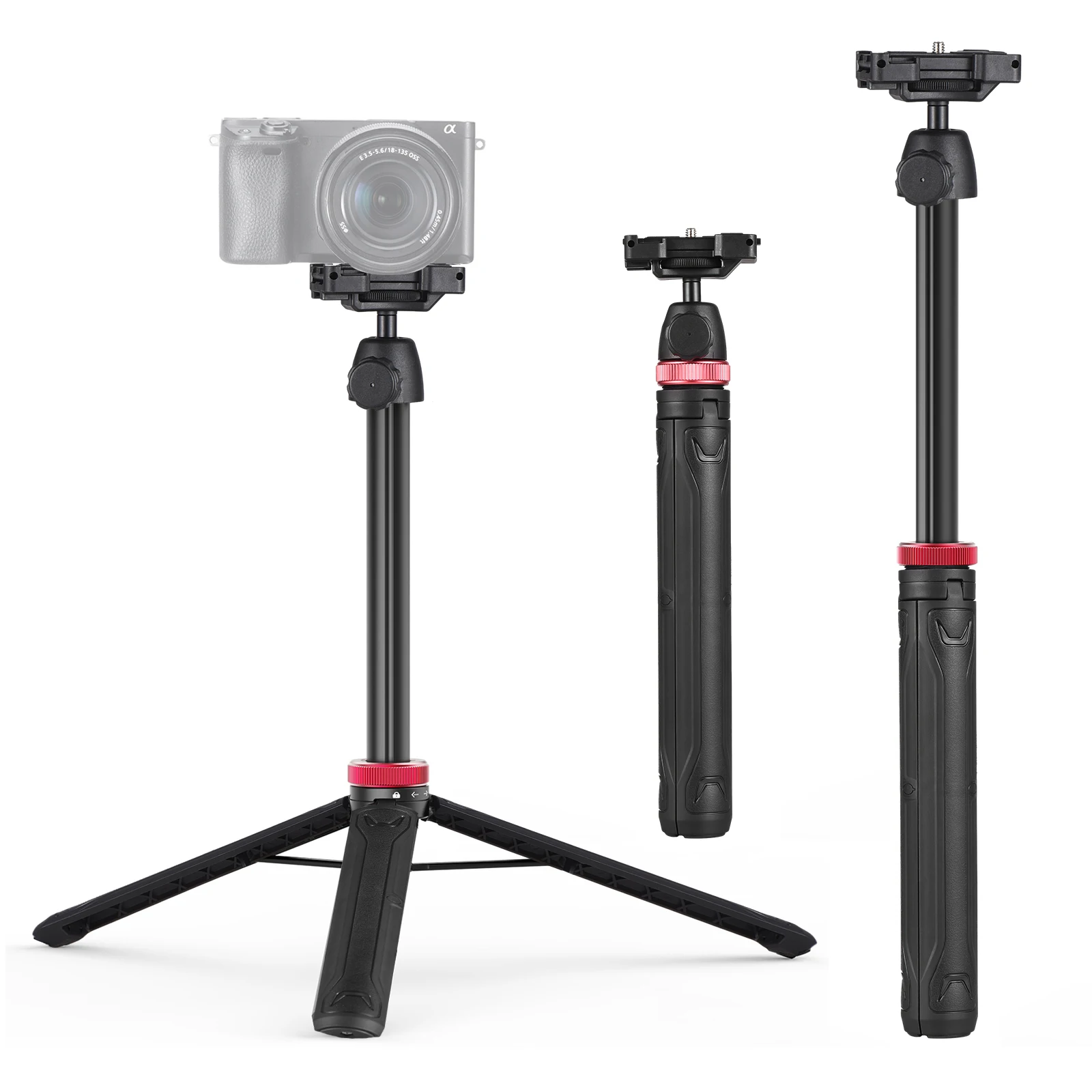 Extendable Mini Tripod Stand Flexible Portable Selfie Stick with 360° Rotatable Ball Head Quick Release Plate Phone Clip