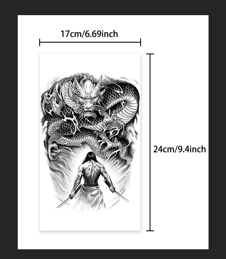 Samurai und Drache Wasserfester Temporärer Tattoo-Aufkleber, Langanhaltend für 1-2 Wochen, Semi-Permanentes Fake-Tattoo – Detail 2