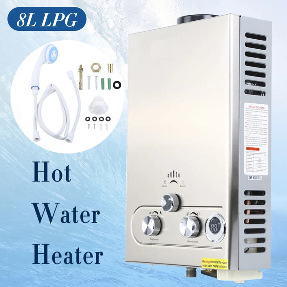 

8L Tankless Water Heater Propane Gas Lpg 2GPM Instant Hot Water Boiler w/ Shower