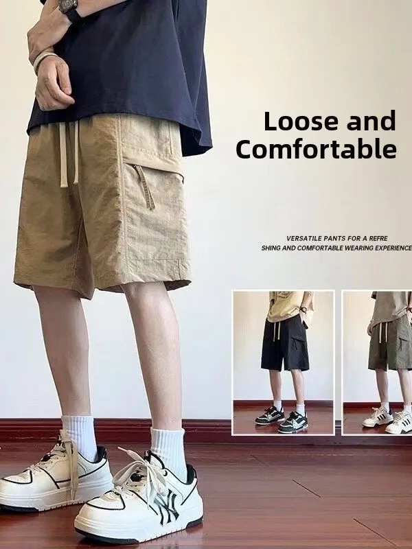 

Ice Silk Cool Feeling Casual Straight Leg Men's Workwear Shorts Quick Dry Five-Quarter Length Fashionable Polyester Fiber