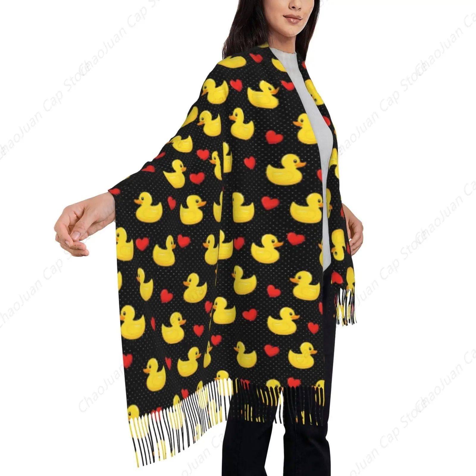 

Red Love Hearts Polka Dots Yellow Rubber Ducks Pashmina Lightweight Cashmere Scarf with Fringes for Evening Dress, Party