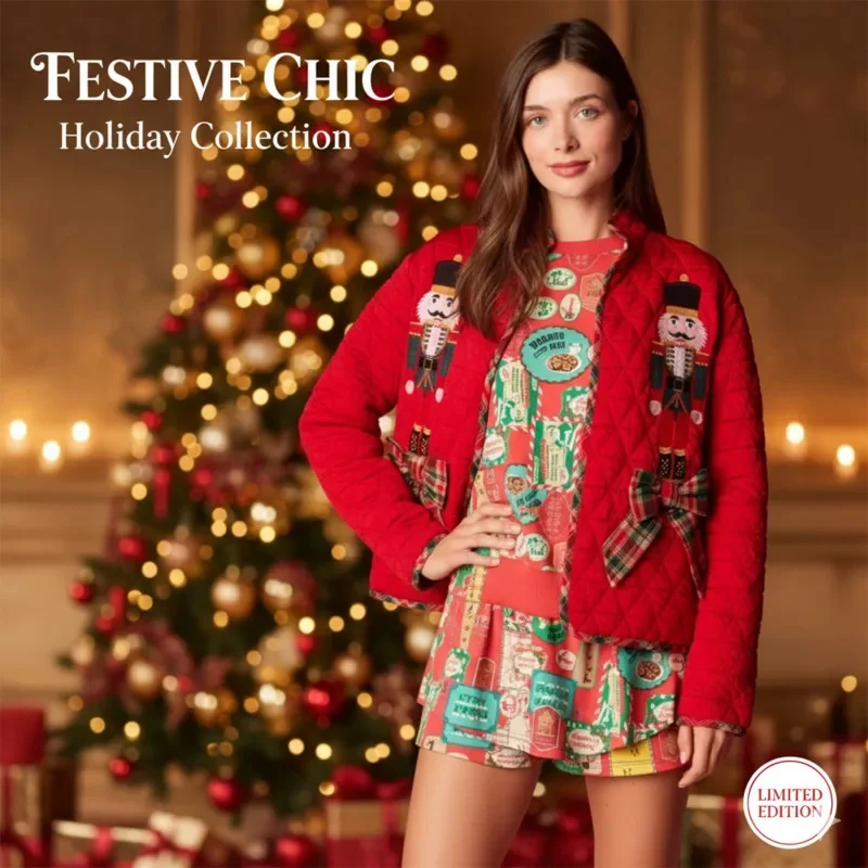 

3D Cardigan Christmas Bow Women’s Plaid Bow Pocket Long Sleeve Cotton Coat Cute Festive Detail Loose Winter Outerwear Jacket New