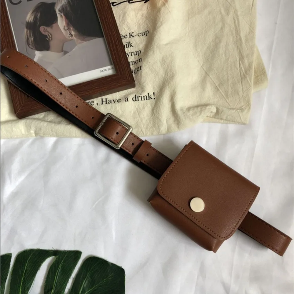 

Elegant Korean Style Women Waist Bag PU Purse Belt Envelope Waist Bag Clutch Bag Solid Color Small Card Bag Female