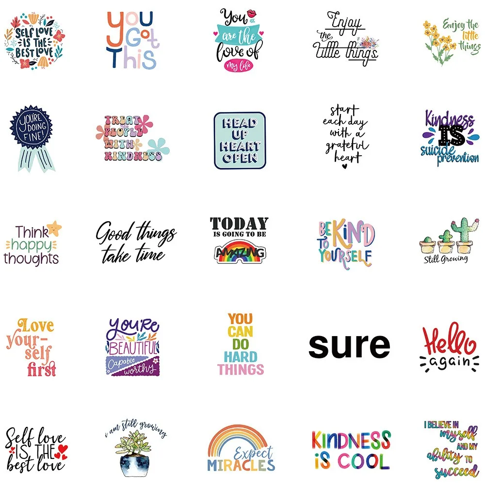 52pcs Inspirational Quote Stickers Pack Positive Decals DIY Laptops Water Bottles Phones Decorative Stickers Perfect for Gift