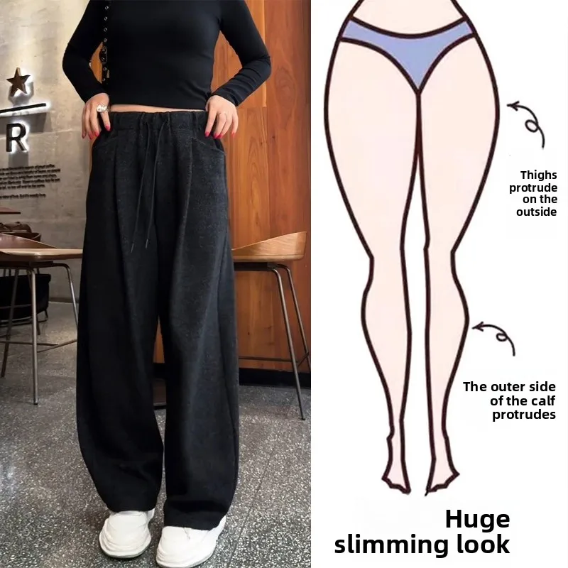 

High Waist Wide Leg Casual Pants Women's plus Size Autumn Winter Thickened Fleece Loose Straight Cut Trousers Comfortable